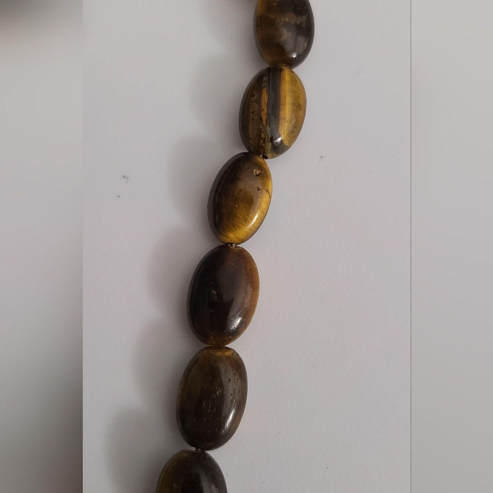 Vintage 80's Murano Glass Stripe & Tigers Eye Gemstones Czech Amber Necklace Vtg - Picture 4 of 16